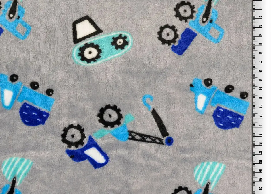 Fleece Doubleface Baumaschinen grau