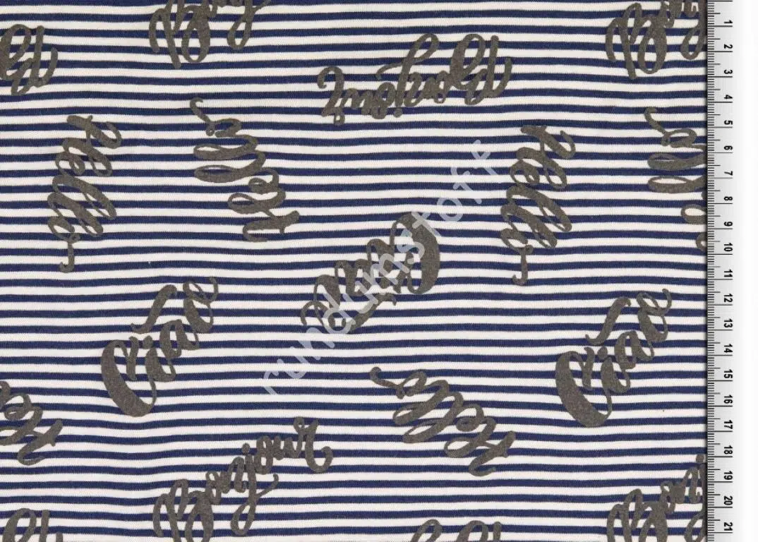 Jersey Puff-Print Hallo Ciao streifen auf weiss