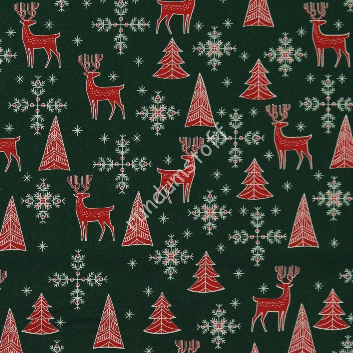 Baumwoll popeline Christmas Hirsch tannengrün