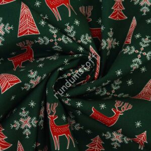 Baumwoll popeline Christmas Hirsch tannengrün