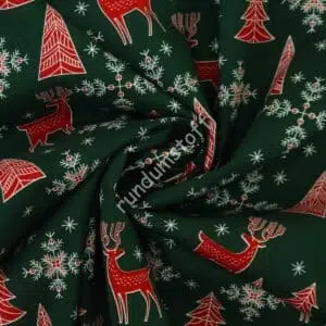 Baumwoll popeline Christmas Hirsch tannengrün