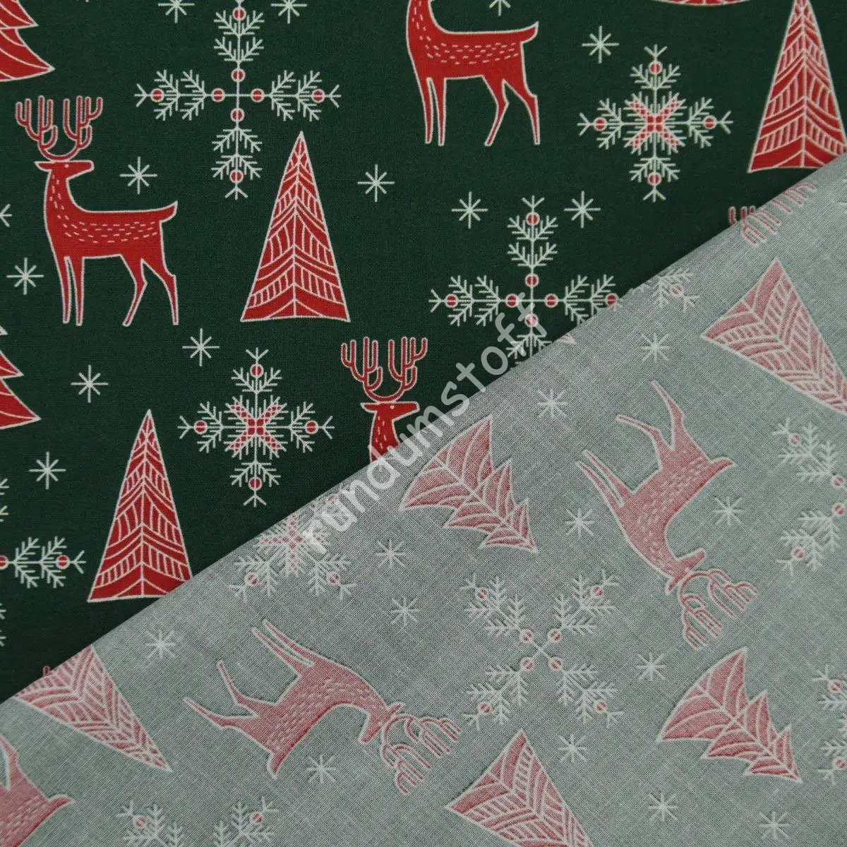 Baumwoll popeline Christmas Hirsch tannengrün – Bild 3