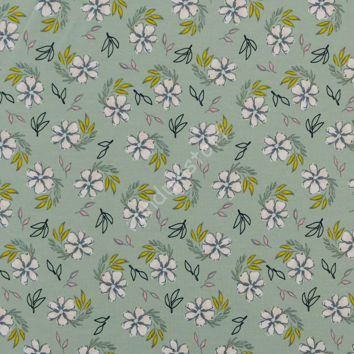 French Terry liebliche Blumen mintgrün