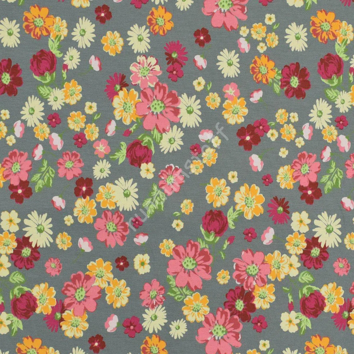 Jersey Blumen grau