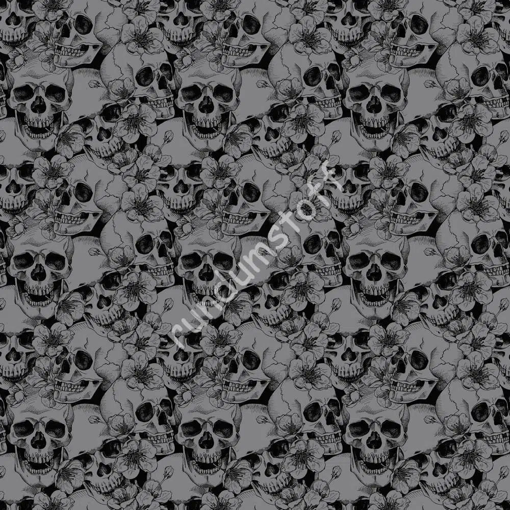 Bio Jersey Schädel Blumen grau