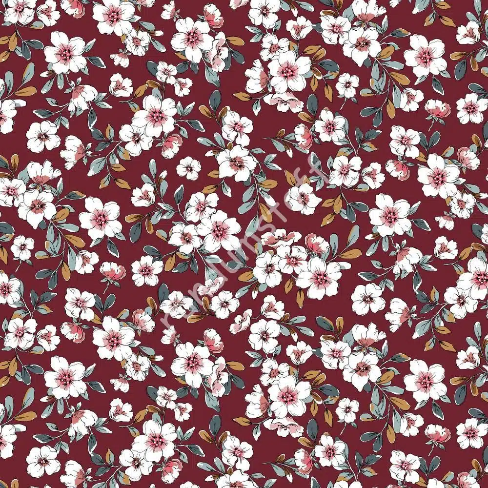 Jersey Modal Apfelblüten auf hellem bordeaux Tencel™