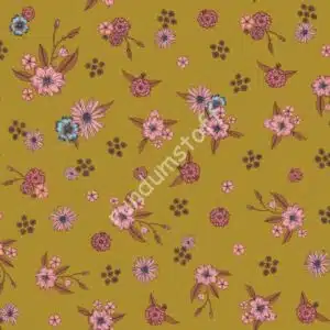 Viskose Jersey Blumen auf ocker
