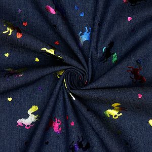 Jeansstoff Foliendruck Einhorn dunkel jeansblau